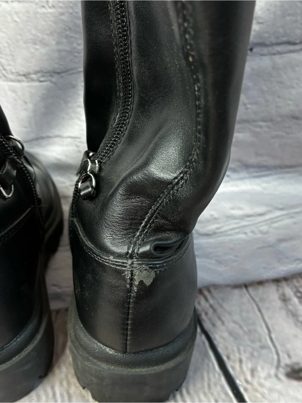 Steve Madden Girls Black Mid-Calf Zip-Up Pleather Lug Sole Boots Sz 11 AS IS GUC